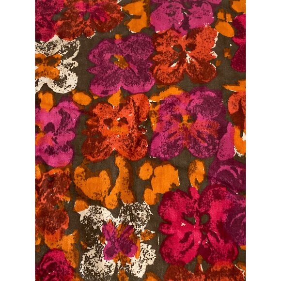 Fabric Floral Pink Orange White Brown Quilting Sewing Cloth Art Craft Vintage - Picture 1 of 5